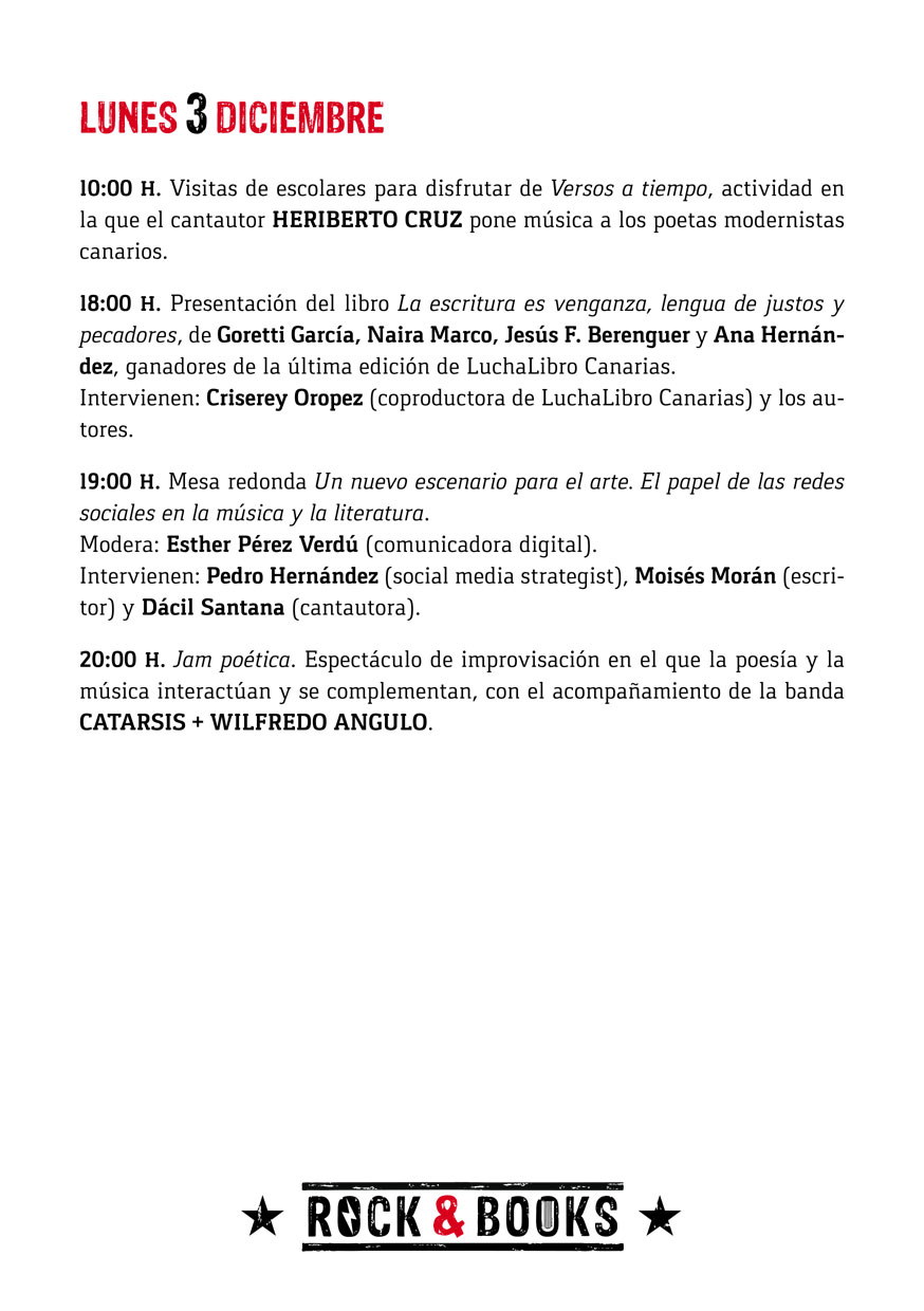 Llega «Rock and books» del 27 de noviembre al 8 de diciembre en Las Palmas de Gran Canaria // CanariasCreativa.com