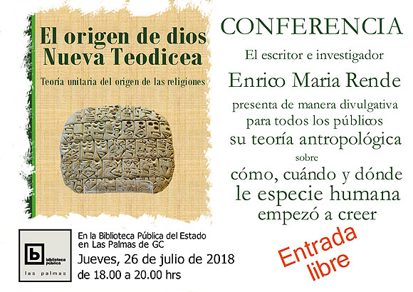 El próximo jueves, 26 de julio, el escritor Enrico Maria Rende presenta su teoría «Nueva Teodicea». // CanariasCreativa.com