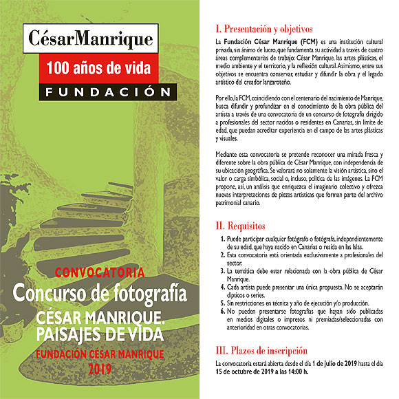 La Fundación César Manrique convoca un concurso de fotografía sobre la obra pública del artista, en el marco del centenario de su nacimiento // CanariasCreativa.com